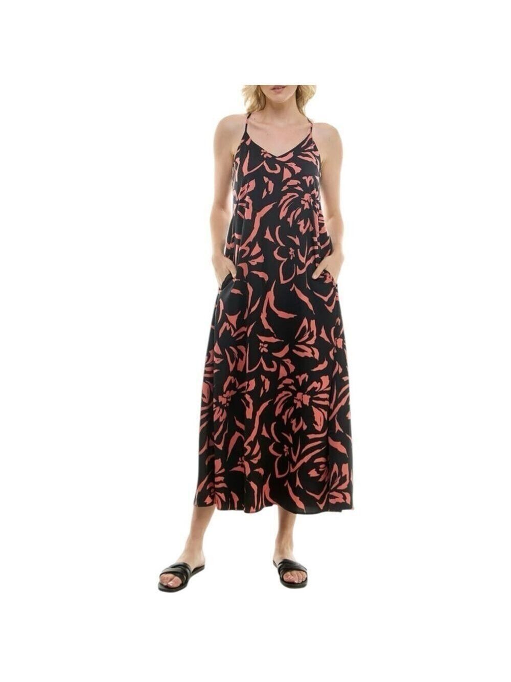 Nicole Miller Women's Maxi Slip Dress Black Pink  Sz Small with inner bra